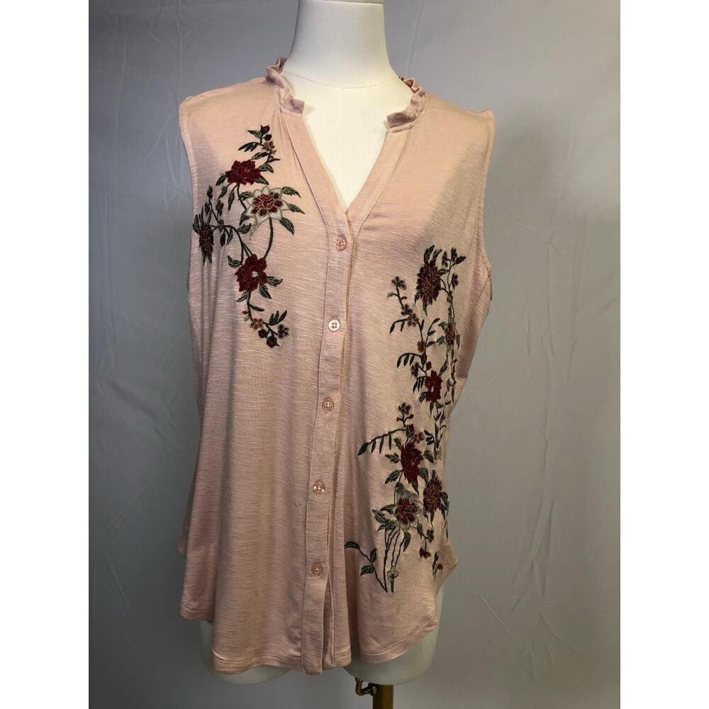 VTG Women’s Top‎ Blouse SZ M PinkFloral Embroidered Sleeveless Boho Feminine